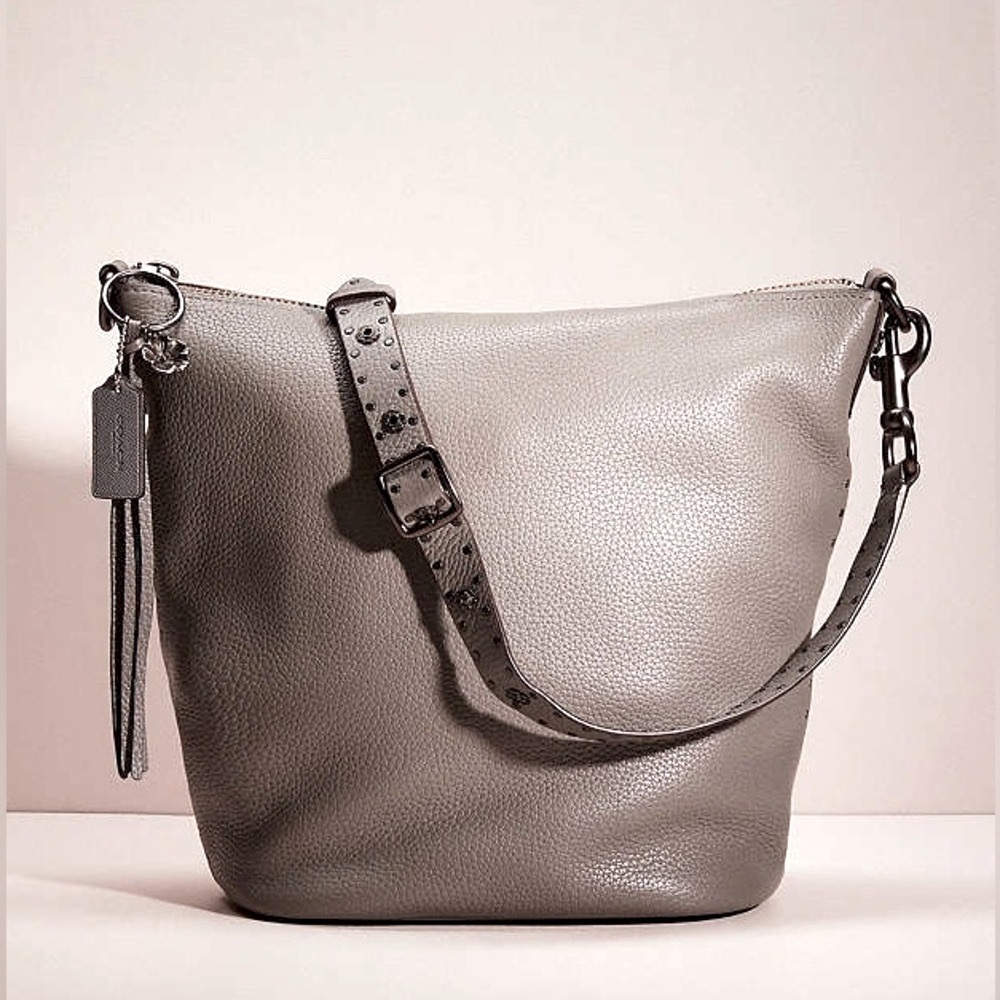 COACH 1941 Grey HOBO Bag w/ Rivets/Tea Rose Strap NEVER USED MSRP:$598.00